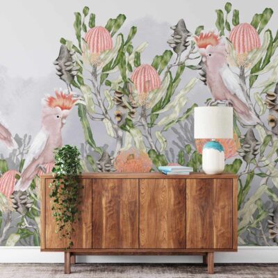 Australian native flora painted artwork for wallpaper mural