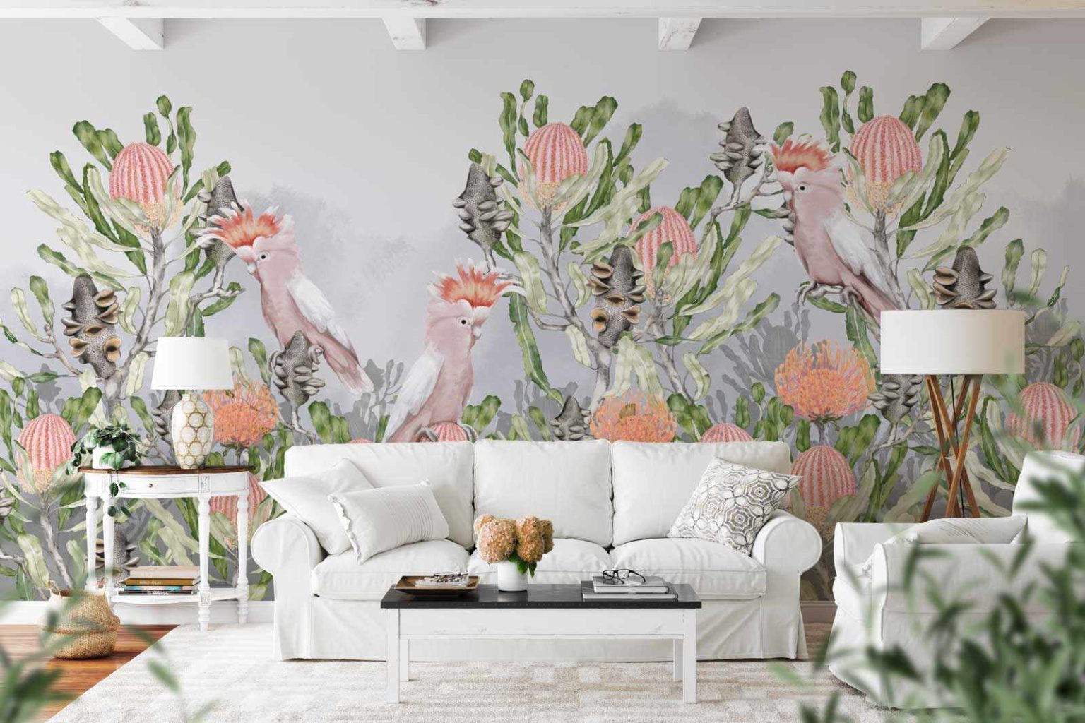 Australian native flora painted artwork for wallpaper mural