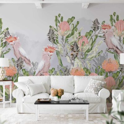 Australian native flora painted artwork for wallpaper mural